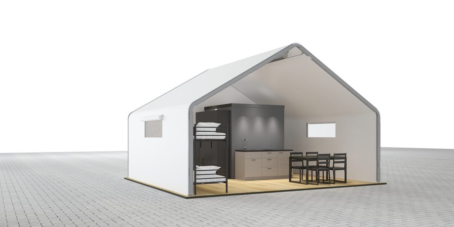 Residential tent with equipment